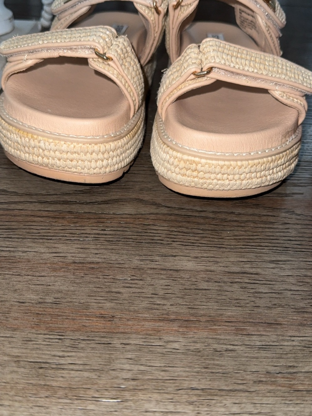 Steve Madden Nude Braided Platform Sandals with Gold Buckle - Picture 3 of 3